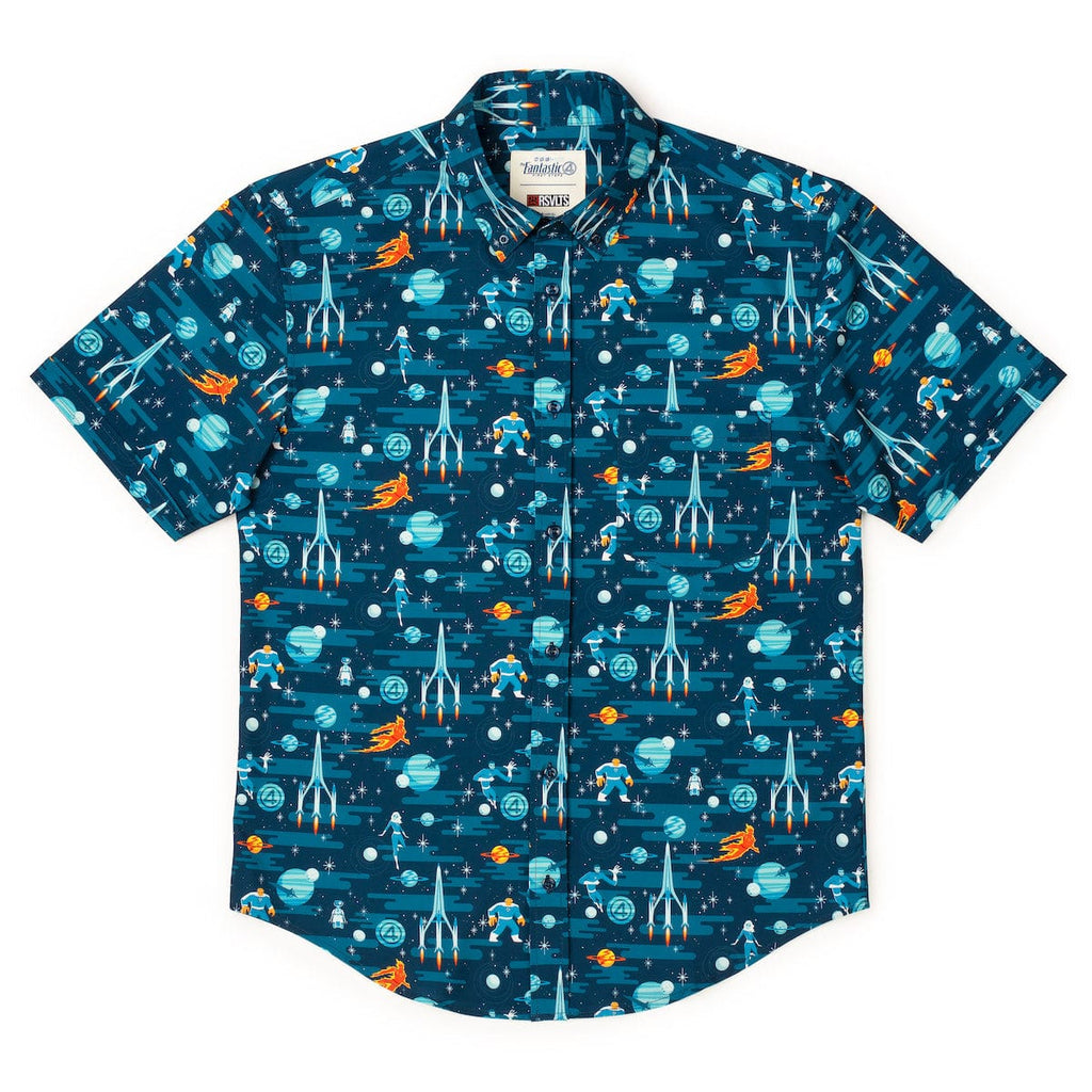 RSVLTS Cosmic Escapades KUNUFLEX Short Sleeve Shirt in Blue — detail 6