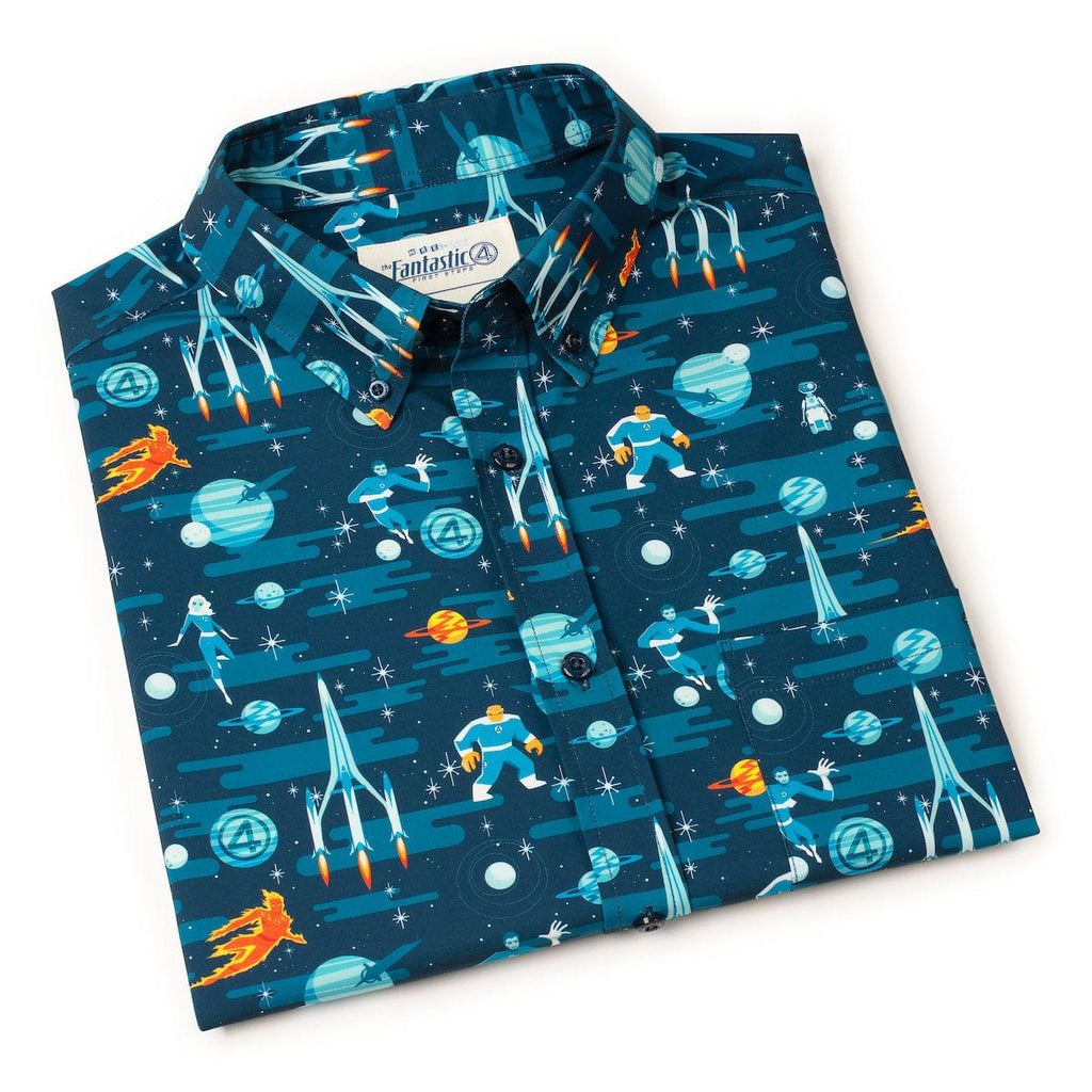 RSVLTS Cosmic Escapades KUNUFLEX Short Sleeve Shirt in Blue — detail 9
