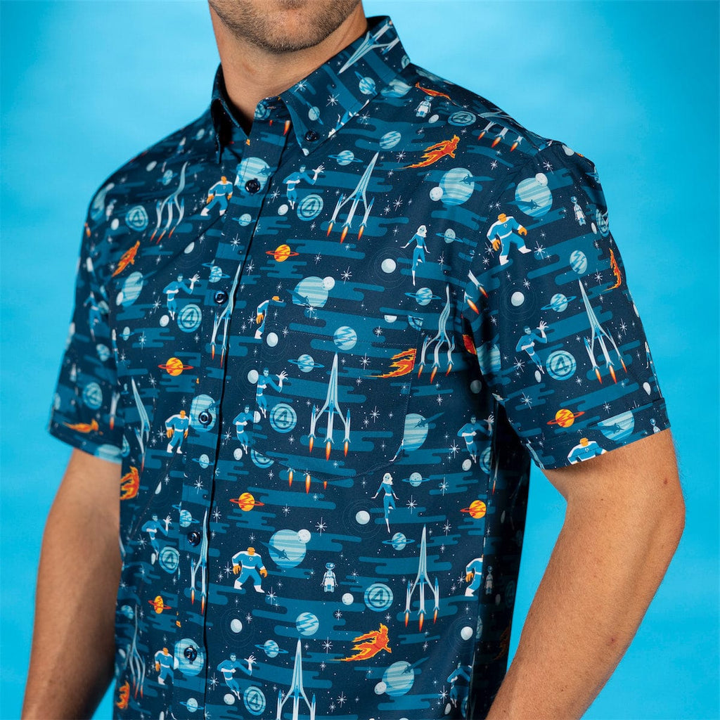 RSVLTS Cosmic Escapades KUNUFLEX Short Sleeve Shirt in Blue — detail 5