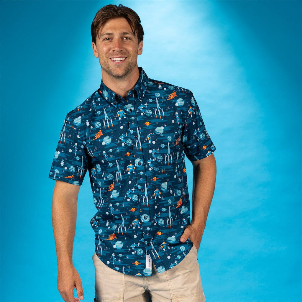 RSVLTS Cosmic Escapades KUNUFLEX Short Sleeve Shirt in Blue — detail 3