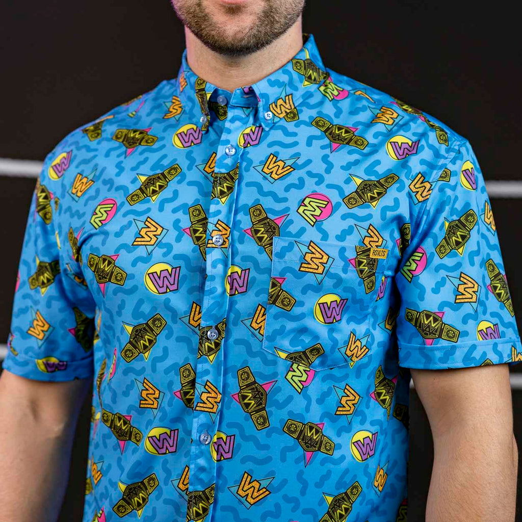 RSVLTS In Your House KUNUFLEX Short Sleeve Shirt in Blue — front view