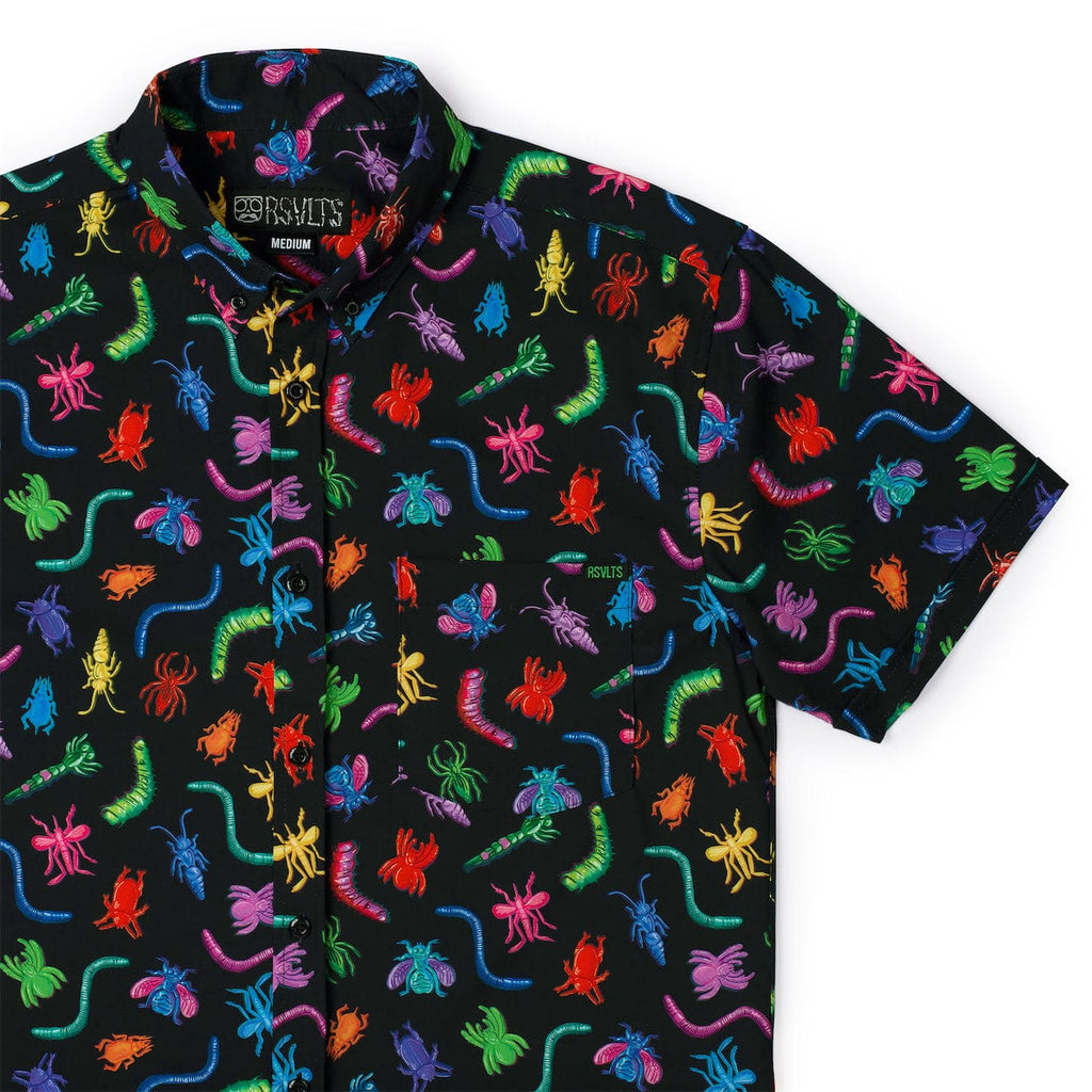 RSVLTS Creepy Crawlers KUNUFLEX Short Sleeve Shirt in Black — front view