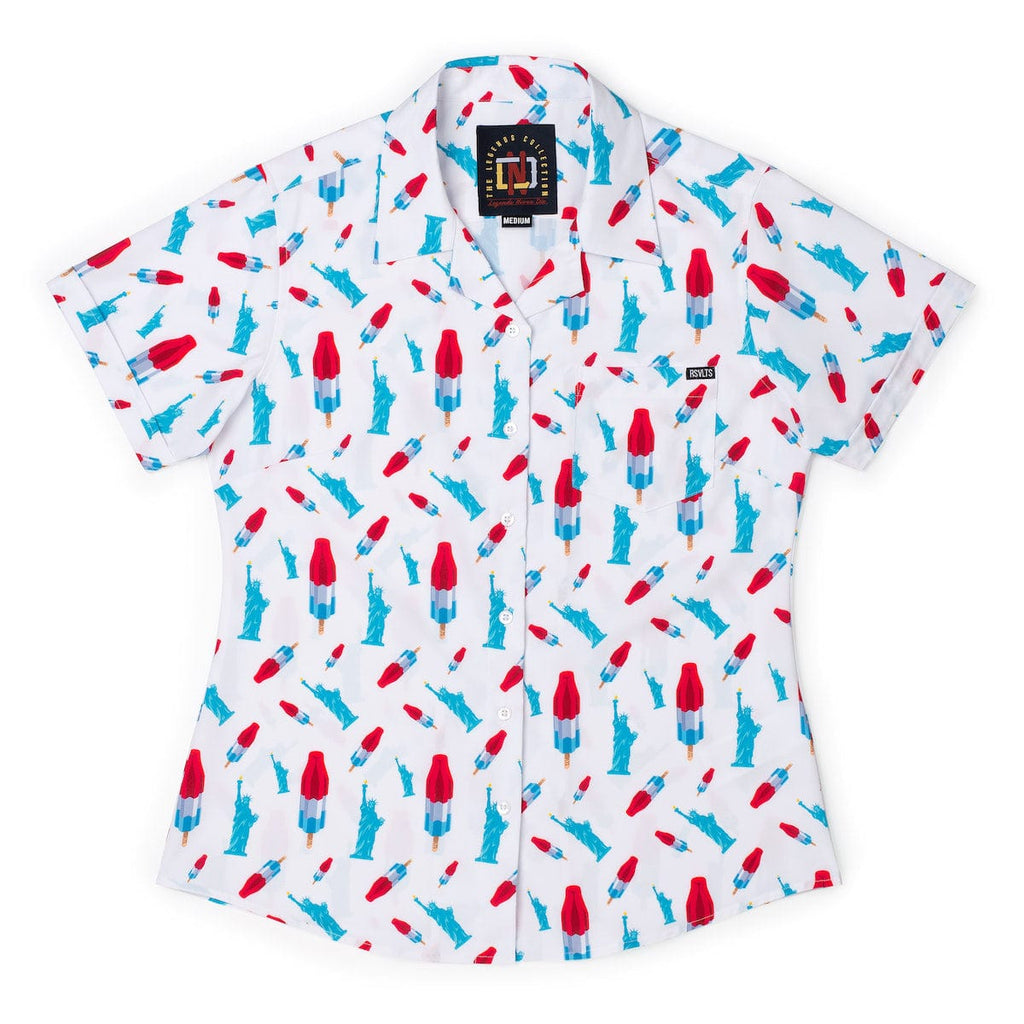 RSVLTS America Pops & Freedom Women's KUNUFLEX Short Sleeve Shirt (Legends Edition) in Blue — detail 5