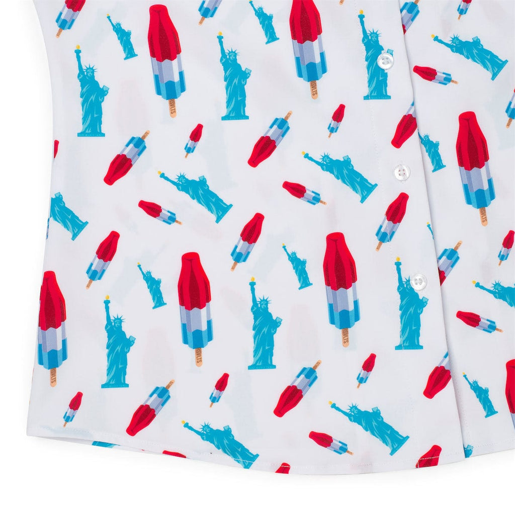 RSVLTS America Pops & Freedom Women's KUNUFLEX Short Sleeve Shirt (Legends Edition) in Blue — detail 8