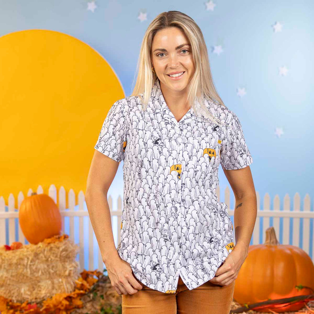 RSVLTS Peanuts Patch Women's KUNUFLEX Short Sleeve Shirt in White — detail 2