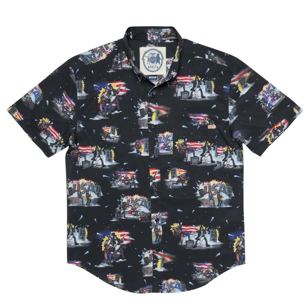 RSVLTS Plymouth Rock Gods KUNUFLEX Short Sleeve Shirt in Black — detail 7