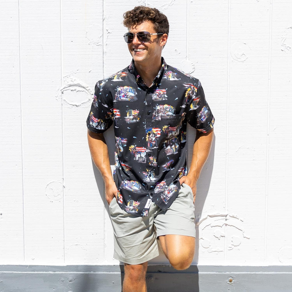 RSVLTS Plymouth Rock Gods KUNUFLEX Short Sleeve Shirt in Black — detail 9