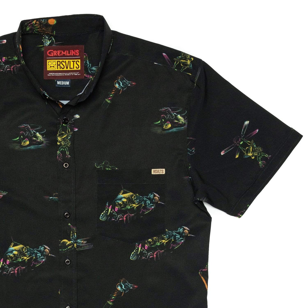 RSVLTS Dorry’s Tavern After Midnight KUNUFLEX Short Sleeve Shirt in Black — front view