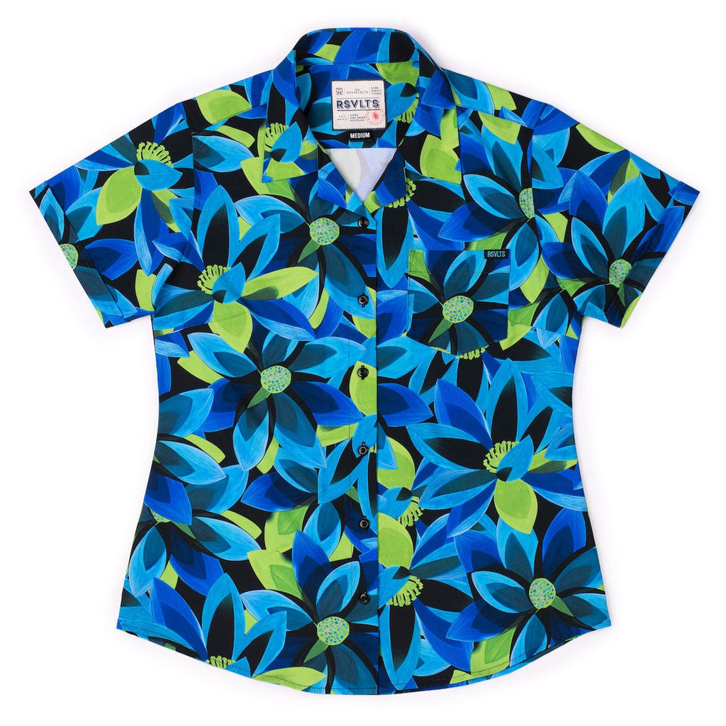 RSVLTS Green & Blume Women's KUNUFLEX Short Sleeve Shirt in Blue — detail 6