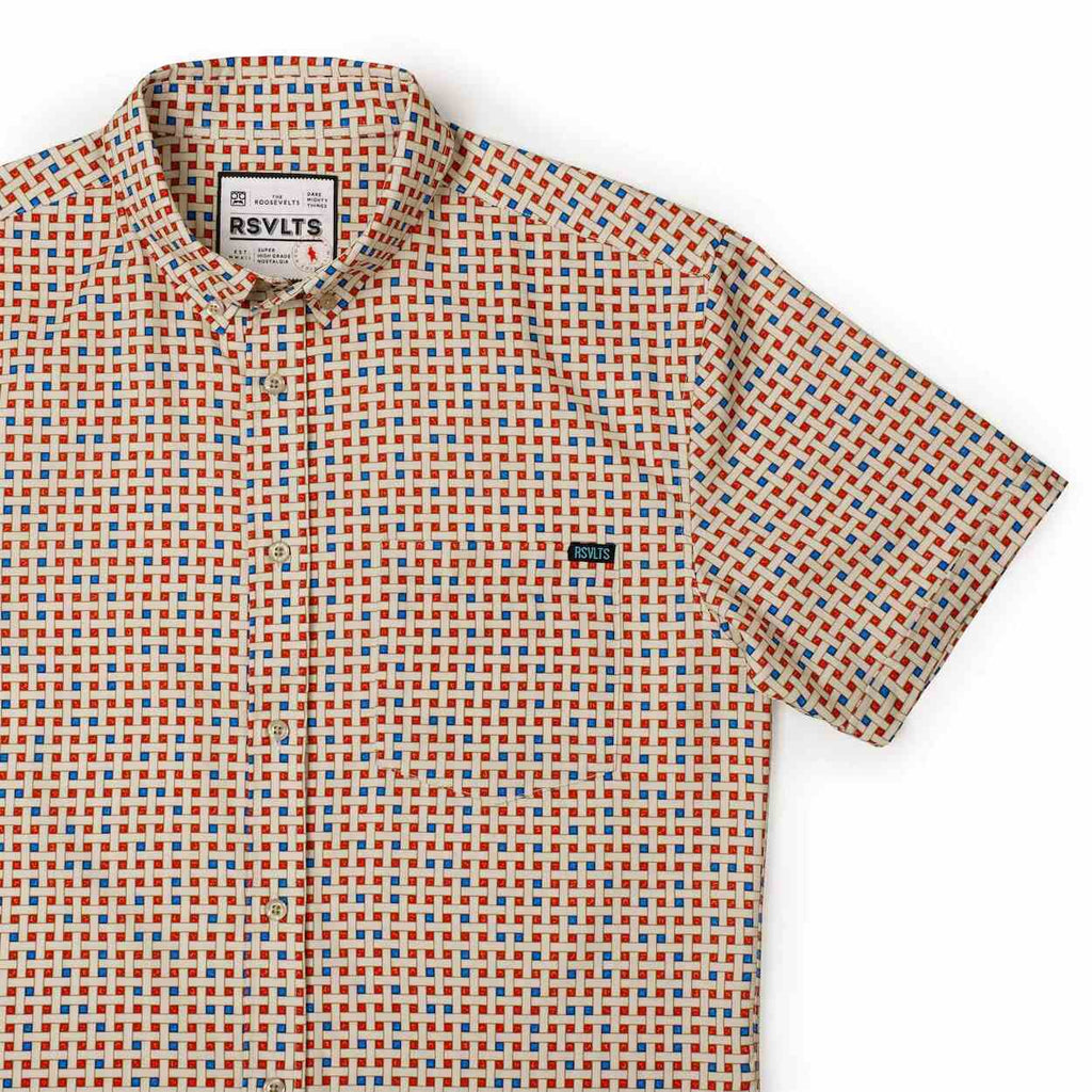 RSVLTS Bye Bye American Pie KUNUFLEX Short Sleeve Shirt in Multicolor — front view