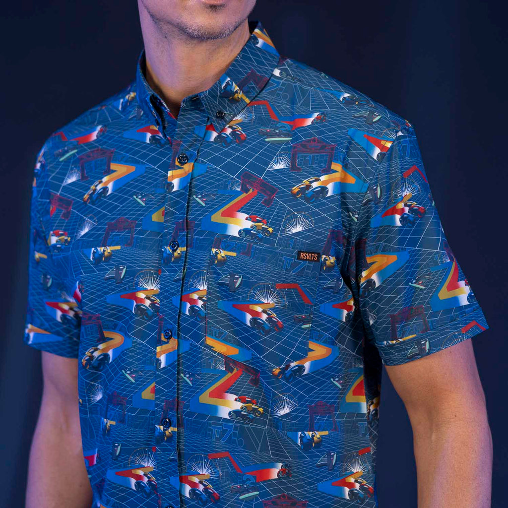 RSVLTS The Grid KUNUFLEX Short Sleeve Shirt in Blue — detail 9