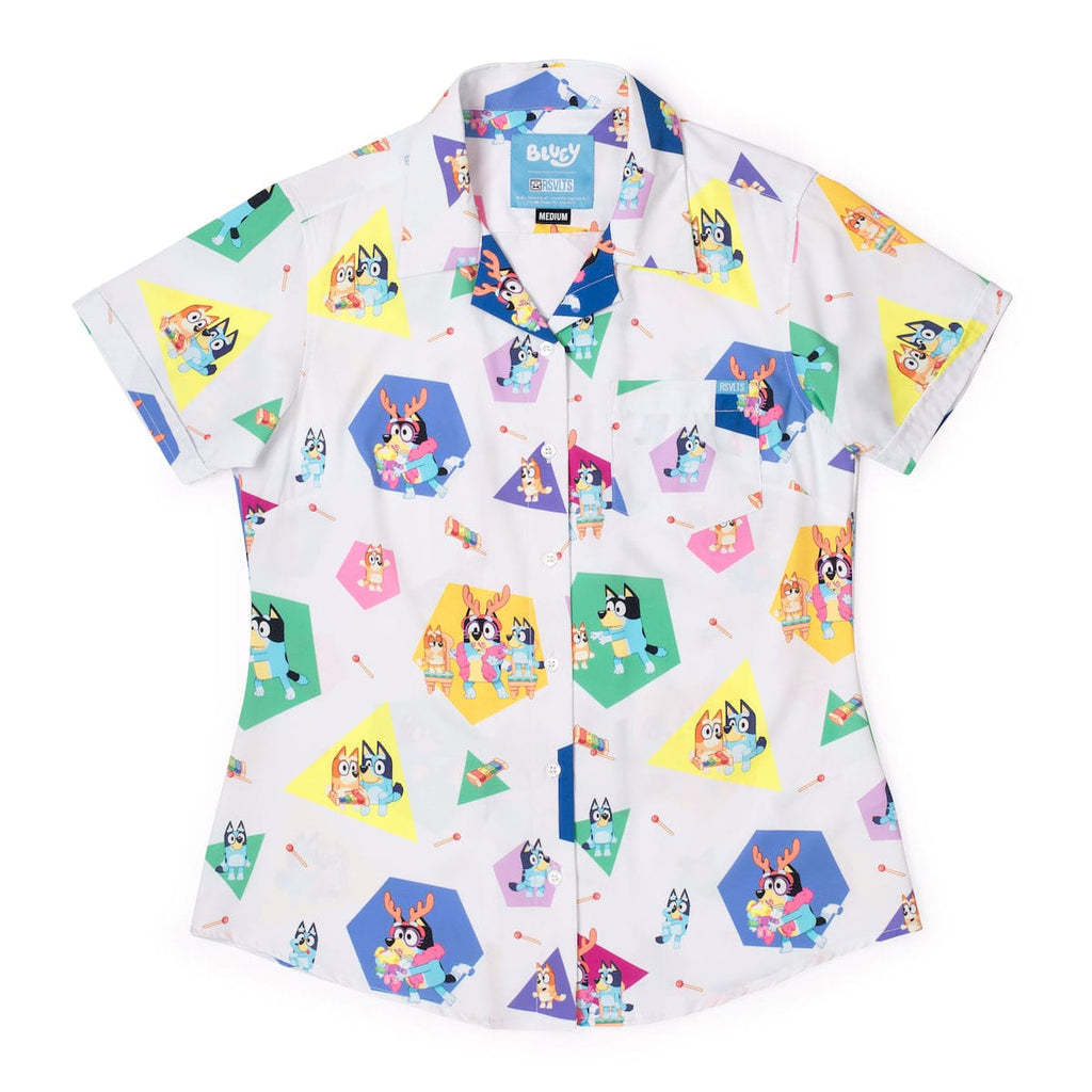 RSVLTS Magic Xylophone Women's KUNUFLEX Short Sleeve Shirt in Multicolor — front view
