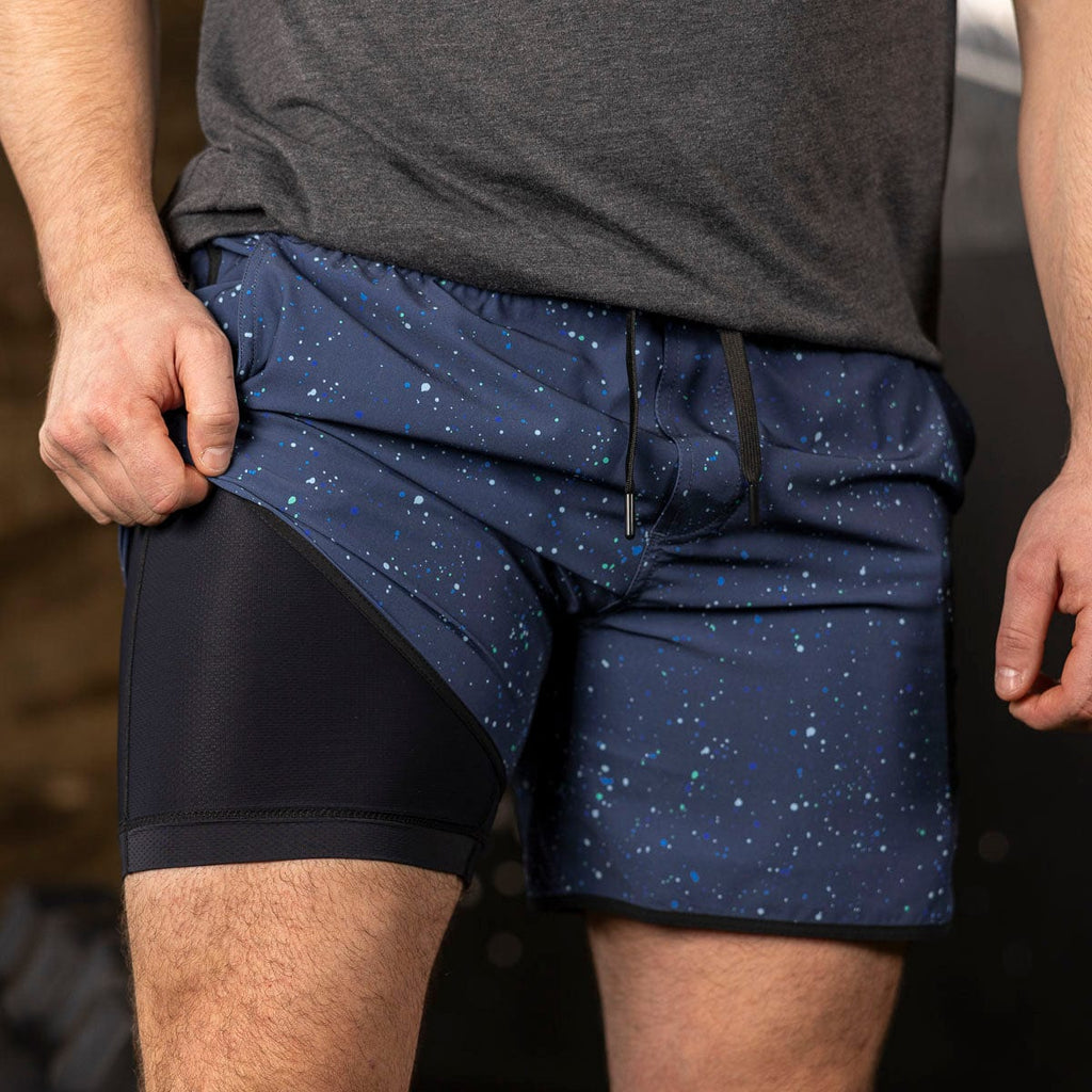 RSVLTS Splat Damon (Navy) V2 Lined Training Shorts in Blue — detail 3