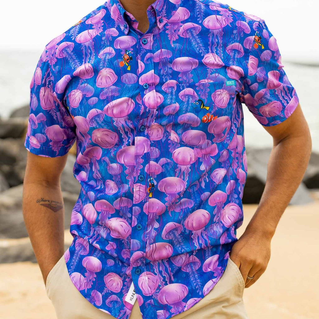 RSVLTS Jellyfish KUNUFLEX Short Sleeve Shirt in Blue — detail 7
