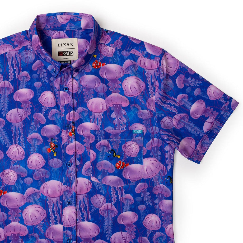 RSVLTS Jellyfish KUNUFLEX Short Sleeve Shirt in Blue — front view