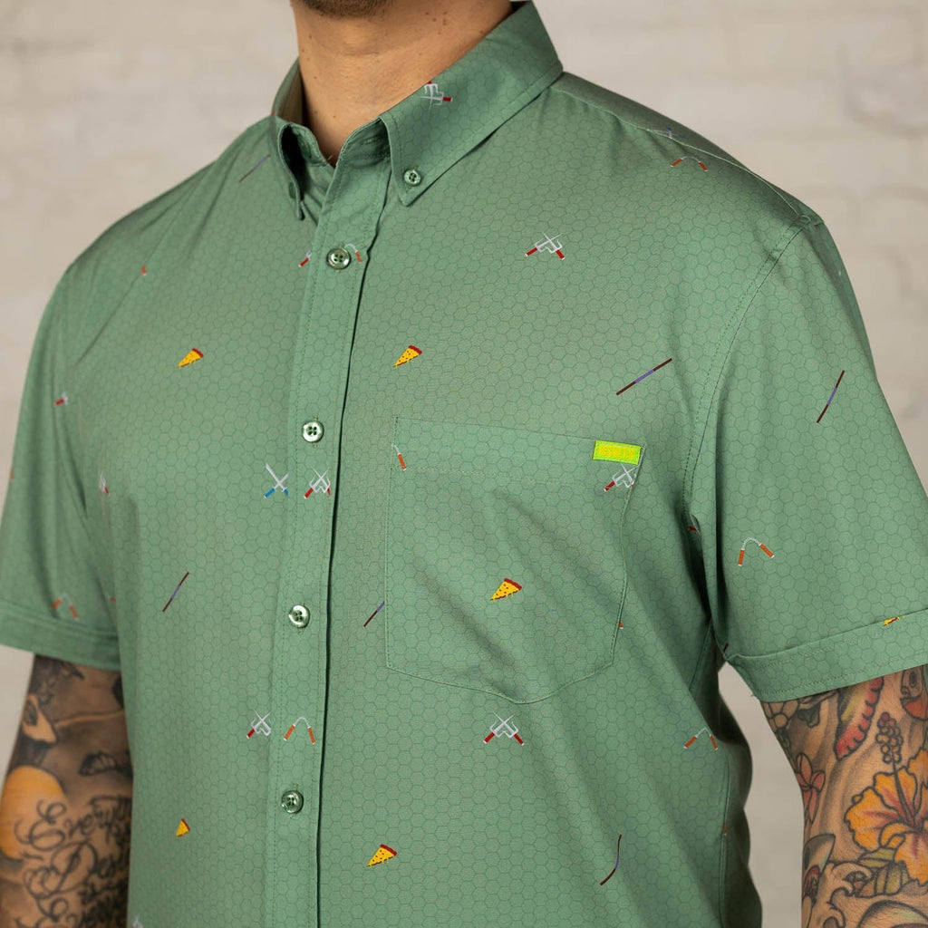 RSVLTS Ninja Armory KUNUFLEX Short Sleeve Shirt in Green — detail 7