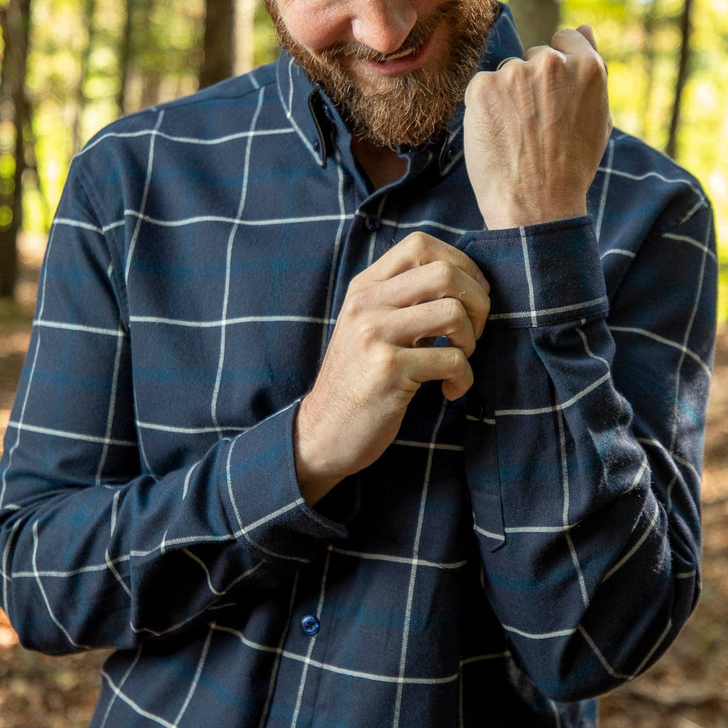 RSVLTS Barry Flanilow BorlandFlex Long Sleeve Flannel in Blue — detail 4