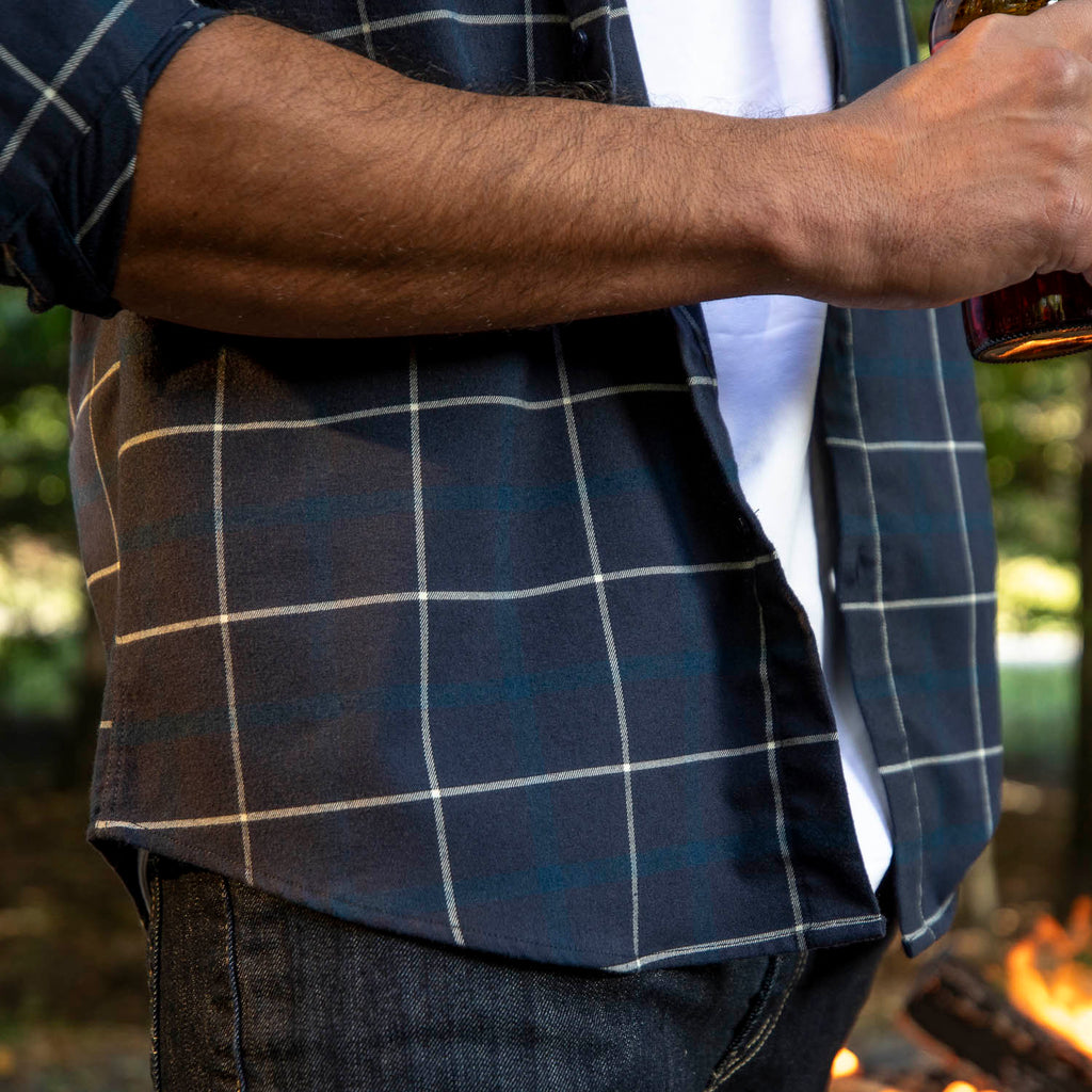 RSVLTS Barry Flanilow BorlandFlex Long Sleeve Flannel in Blue — detail 6