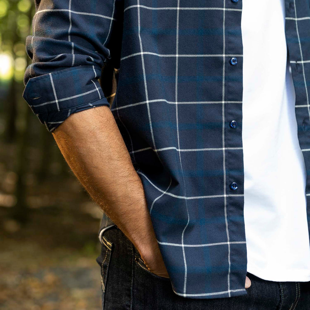 RSVLTS Barry Flanilow BorlandFlex Long Sleeve Flannel in Blue — detail 9