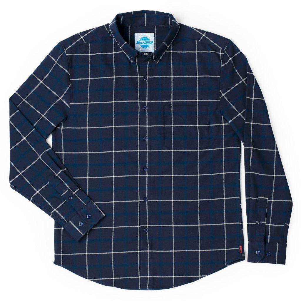 RSVLTS Barry Flanilow BorlandFlex Long Sleeve Flannel in Blue — front view