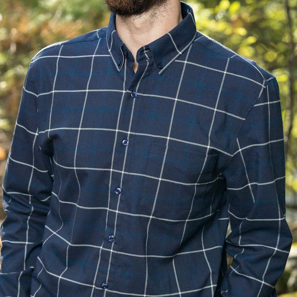 RSVLTS Barry Flanilow BorlandFlex Long Sleeve Flannel in Blue — detail 2