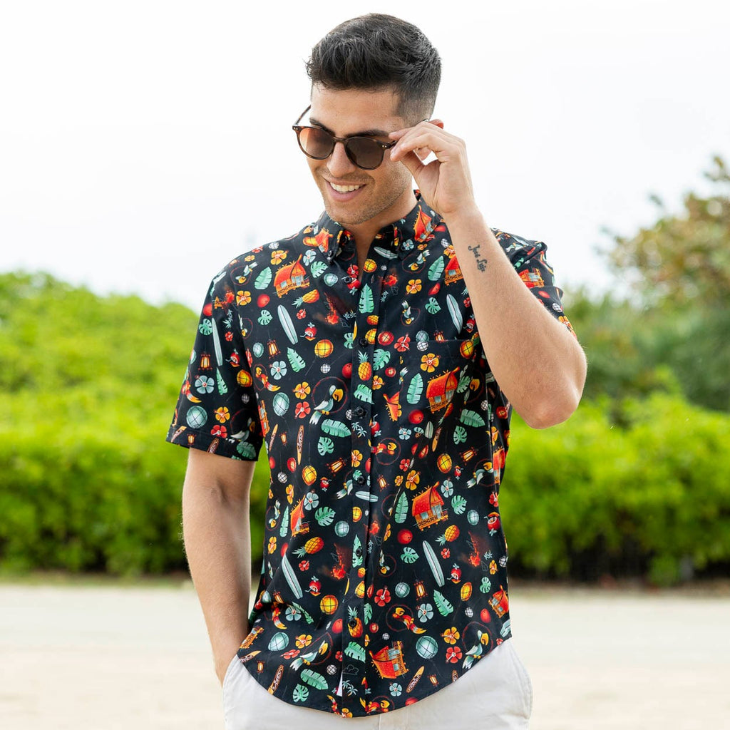 RSVLTS South Pacific KUNUFLEX Short Sleeve Shirt in Black — detail 9
