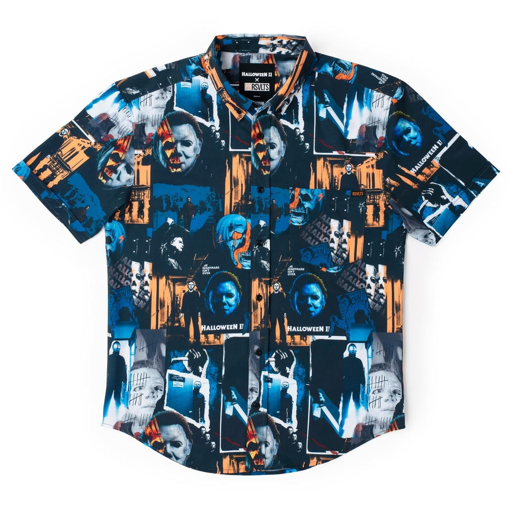 RSVLTS Mural of a Madman KUNUFLEX Short Sleeve Shirt in Blue — detail 3