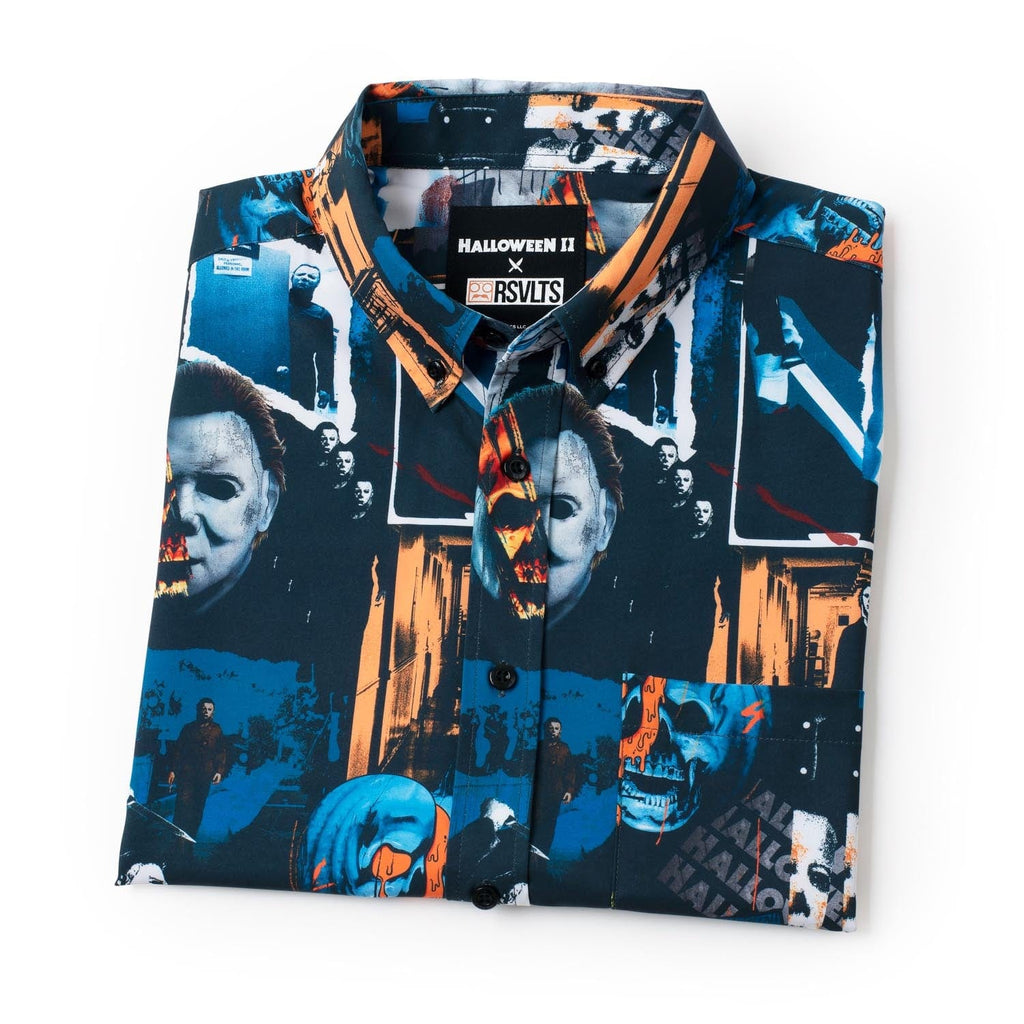 RSVLTS Mural of a Madman KUNUFLEX Short Sleeve Shirt in Blue — detail 9