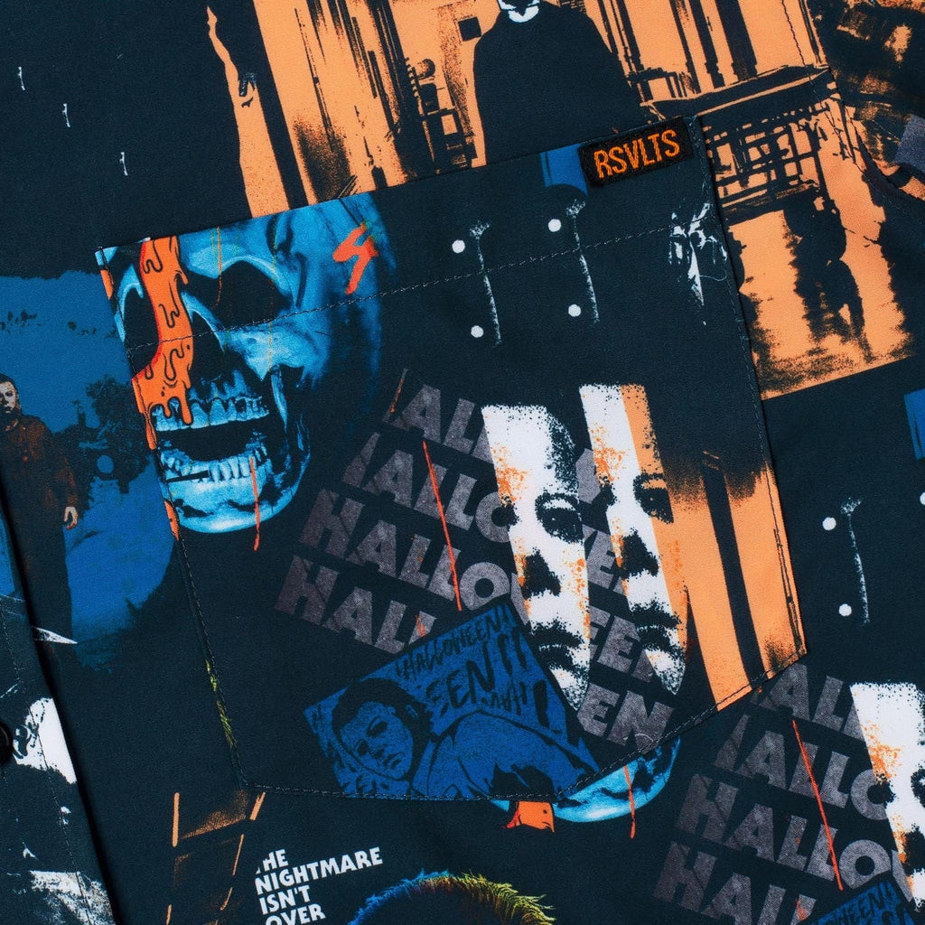 RSVLTS Mural of a Madman KUNUFLEX Short Sleeve Shirt in Blue — detail 4