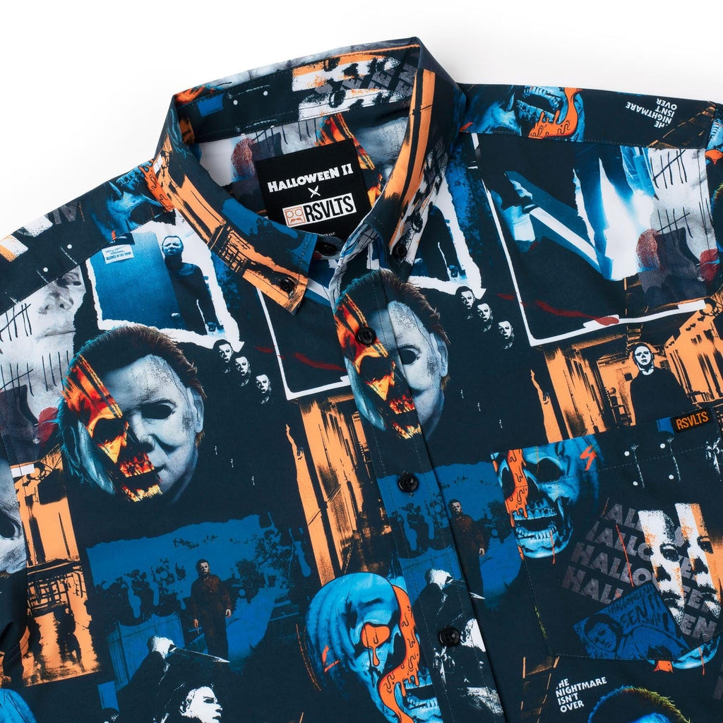RSVLTS Mural of a Madman KUNUFLEX Short Sleeve Shirt in Blue — detail 8