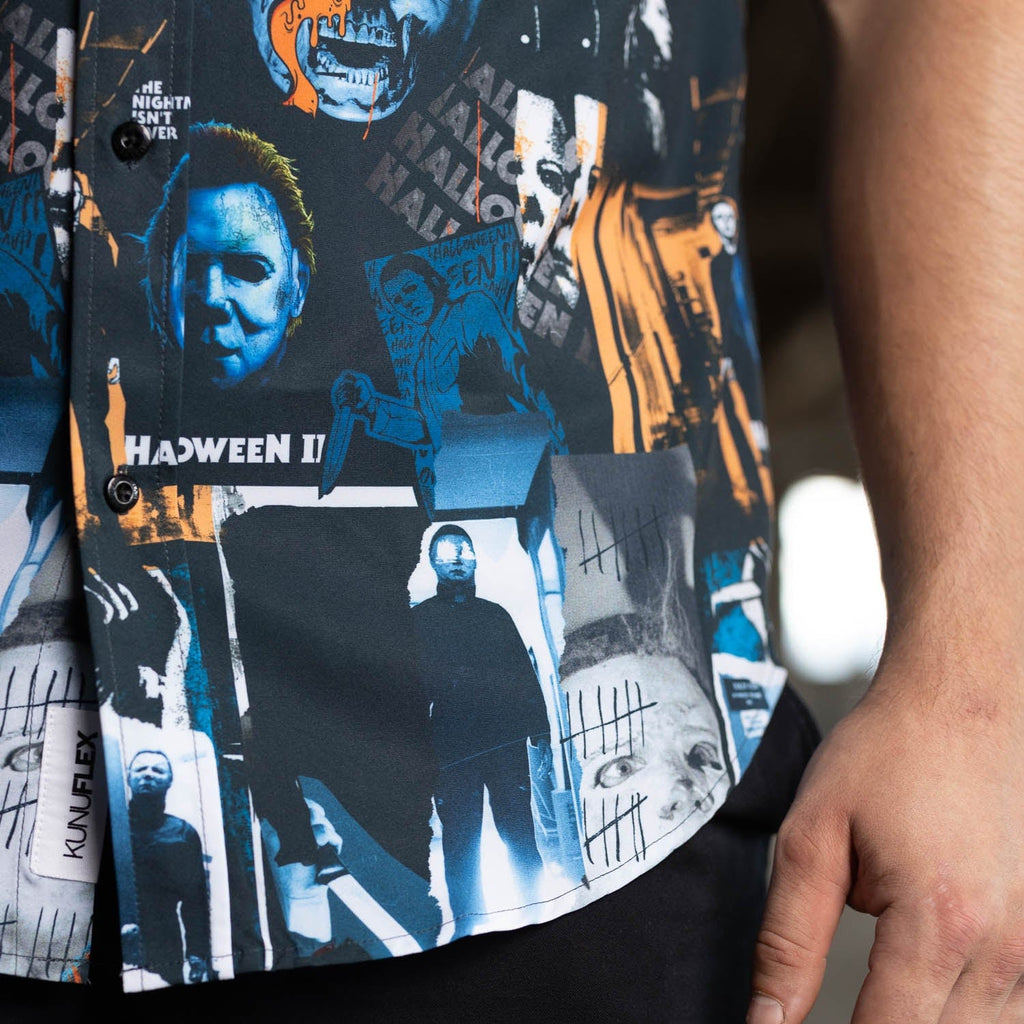 RSVLTS Mural of a Madman KUNUFLEX Short Sleeve Shirt in Blue — detail 5