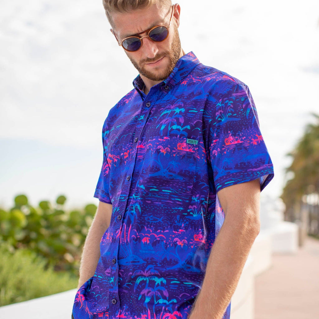 RSVLTS UV Vibin’ KUNUFLEX Short Sleeve Shirt in Blue — detail 6