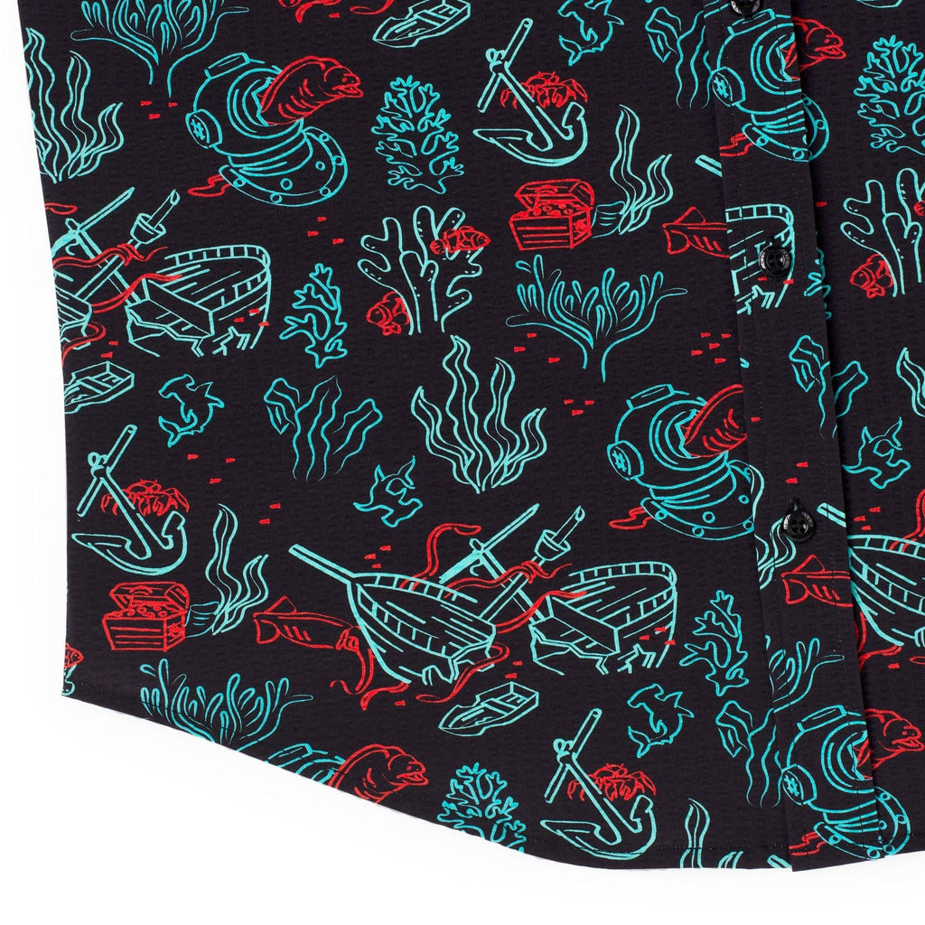 RSVLTS Shipwreck Stretch Seersucker Short Sleeve Shirt in Black — detail 7