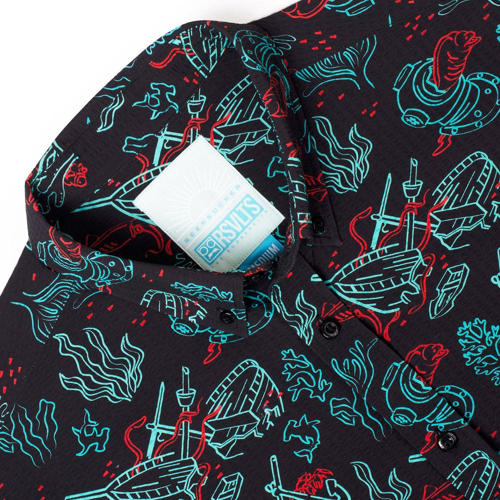RSVLTS Shipwreck Stretch Seersucker Short Sleeve Shirt in Black — detail 5