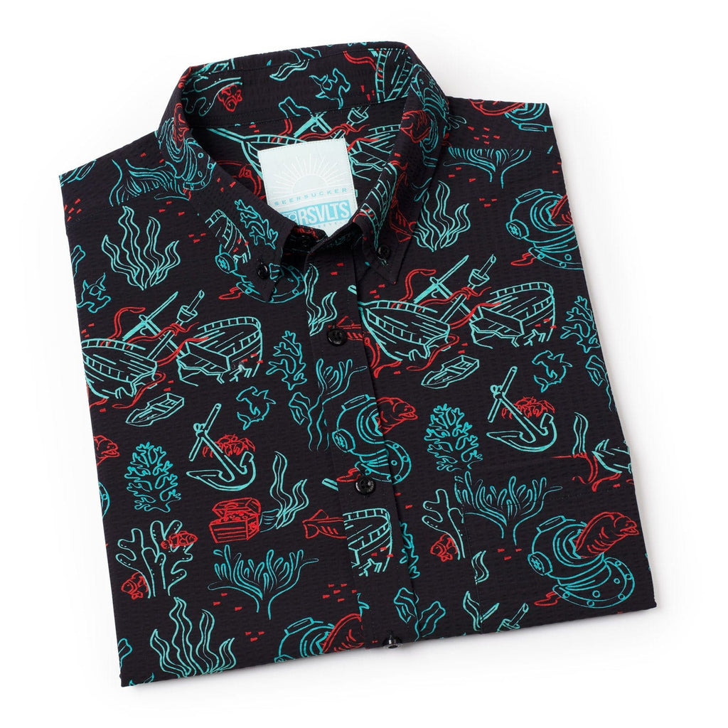 RSVLTS Shipwreck Stretch Seersucker Short Sleeve Shirt in Black — detail 8