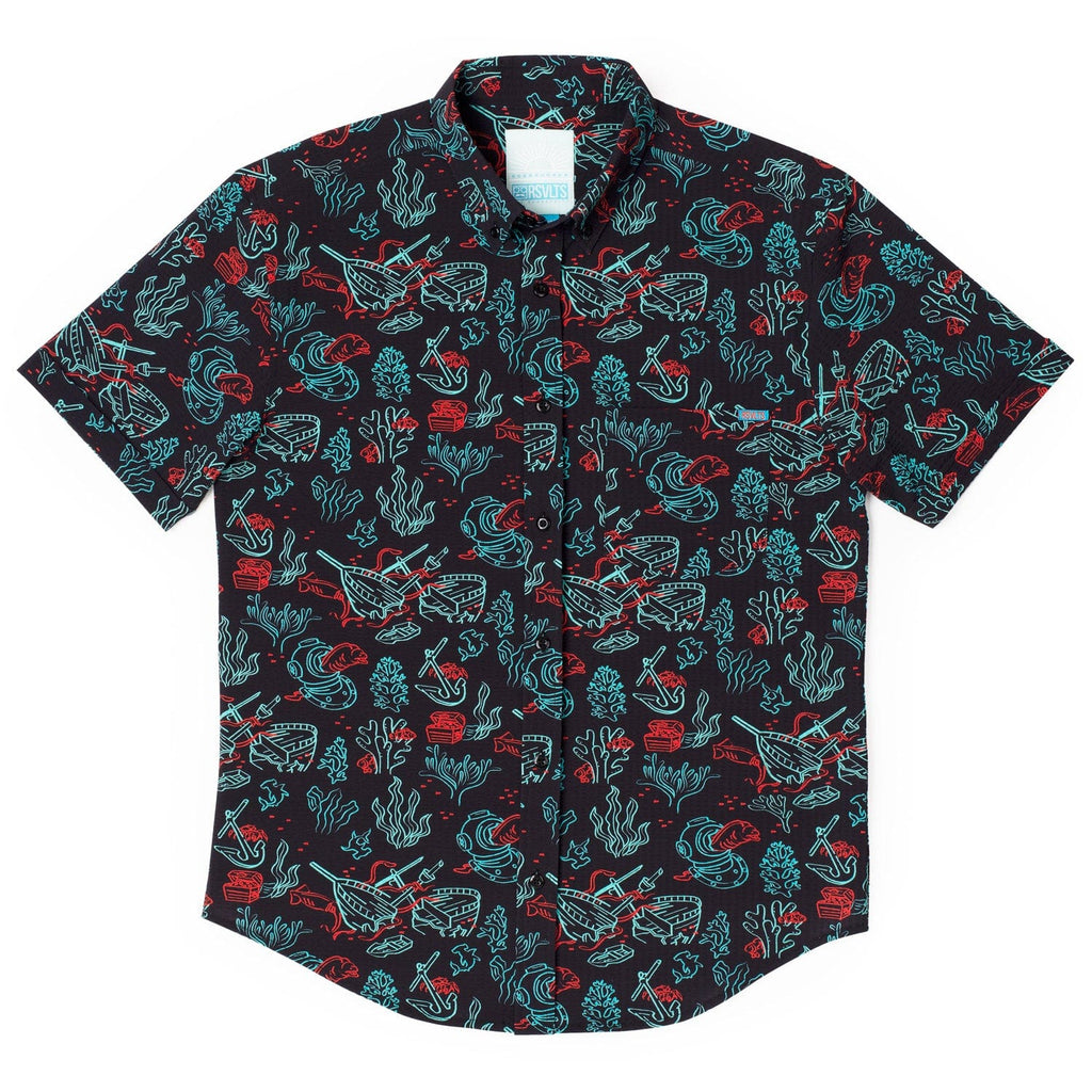 RSVLTS Shipwreck Stretch Seersucker Short Sleeve Shirt in Black — detail 3