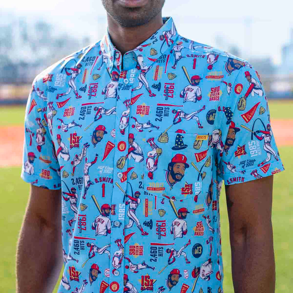 RSVLTS The Wizard KUNUFLEX Short Sleeve Shirt in Blue — front view