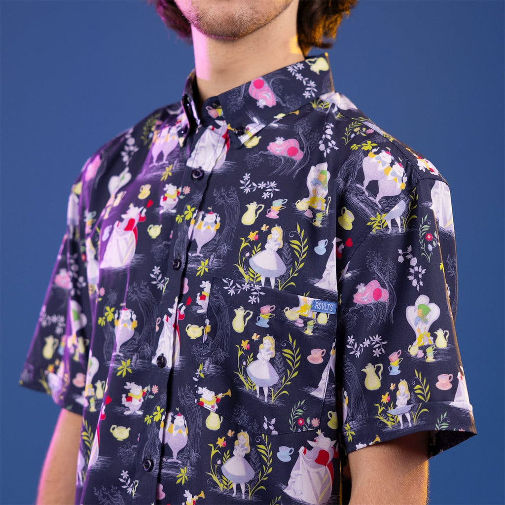 RSVLTS Curiouser and Curiouser KUNUFLEX Short Sleeve Shirt in Black — front view