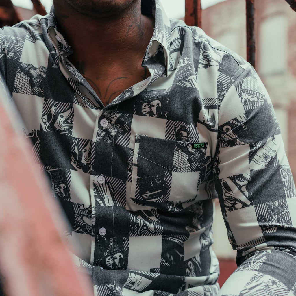 RSVLTS Maitland BorlandFlex Long Sleeve Flannel in Gray — detail 7