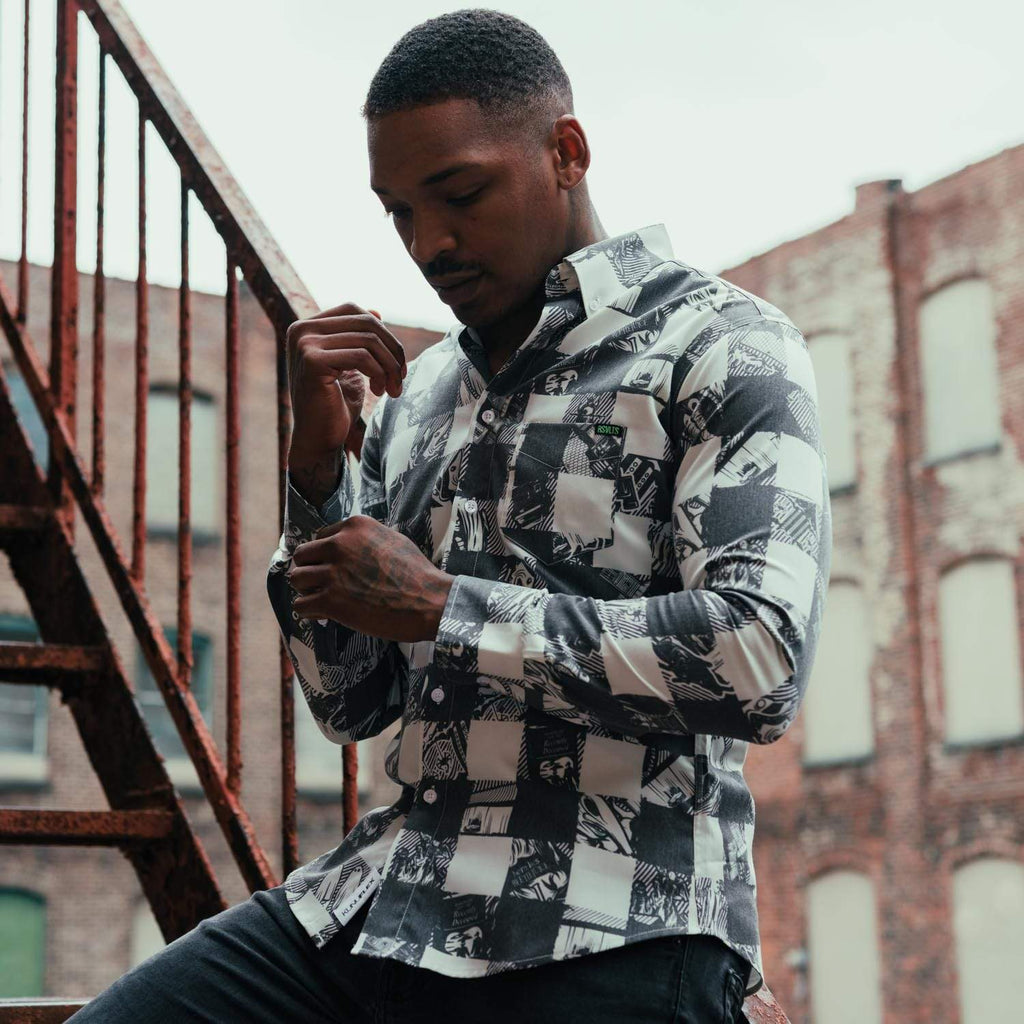 RSVLTS Maitland BorlandFlex Long Sleeve Flannel in Gray — detail 4