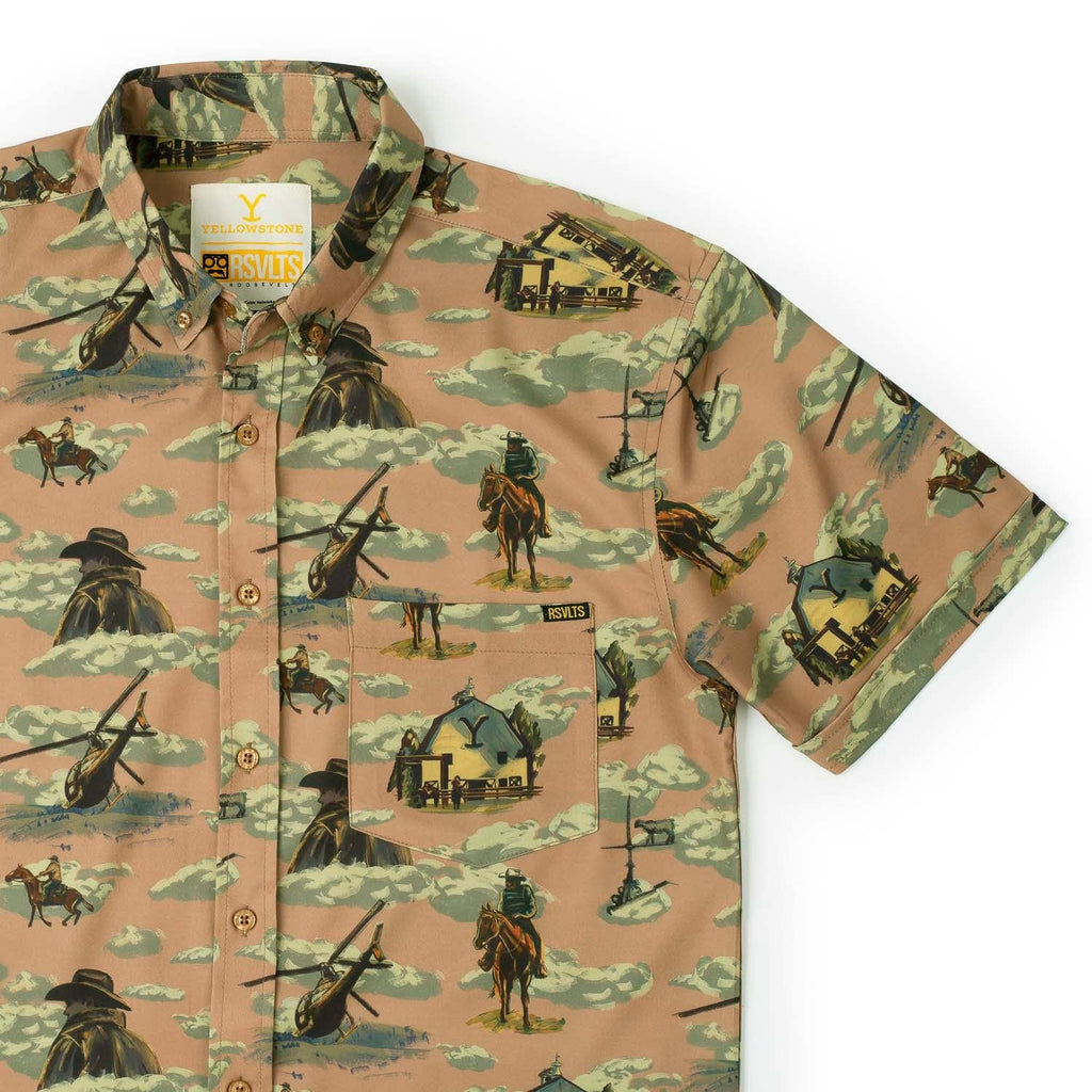 RSVLTS Dutton Ranch KUNUFLEX Short Sleeve Shirt in Brown — front view