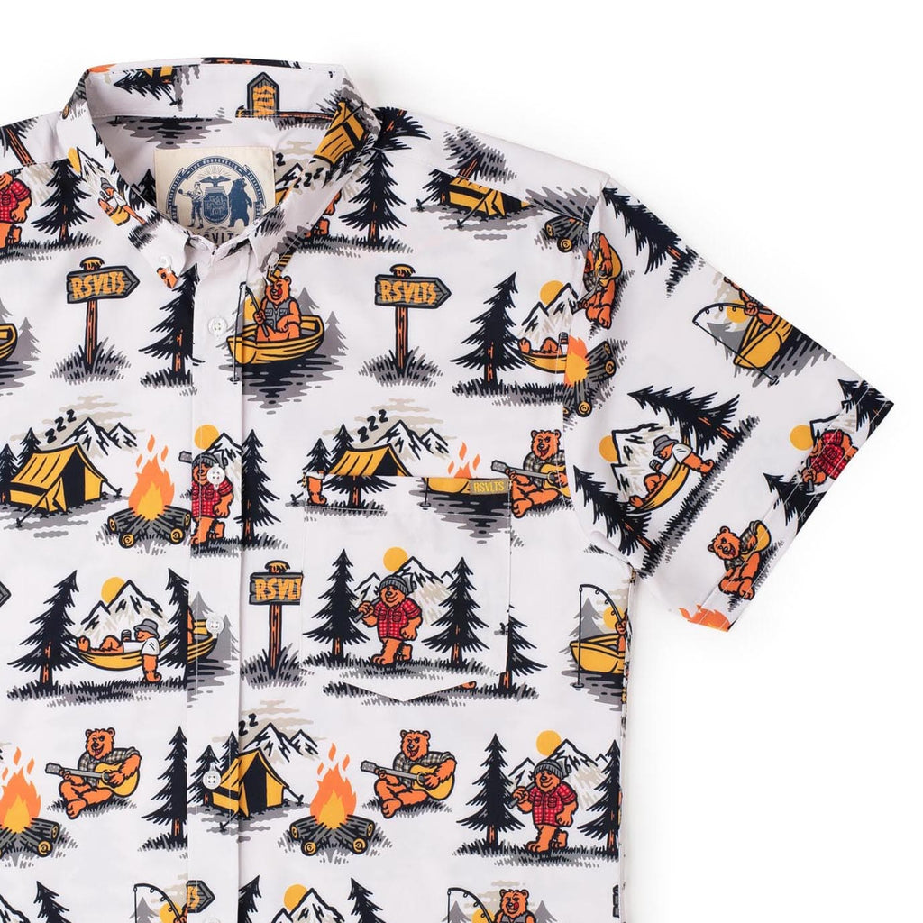 RSVLTS Beary Outdoorsy KUNUFLEX Short Sleeve Shirt in White — front view