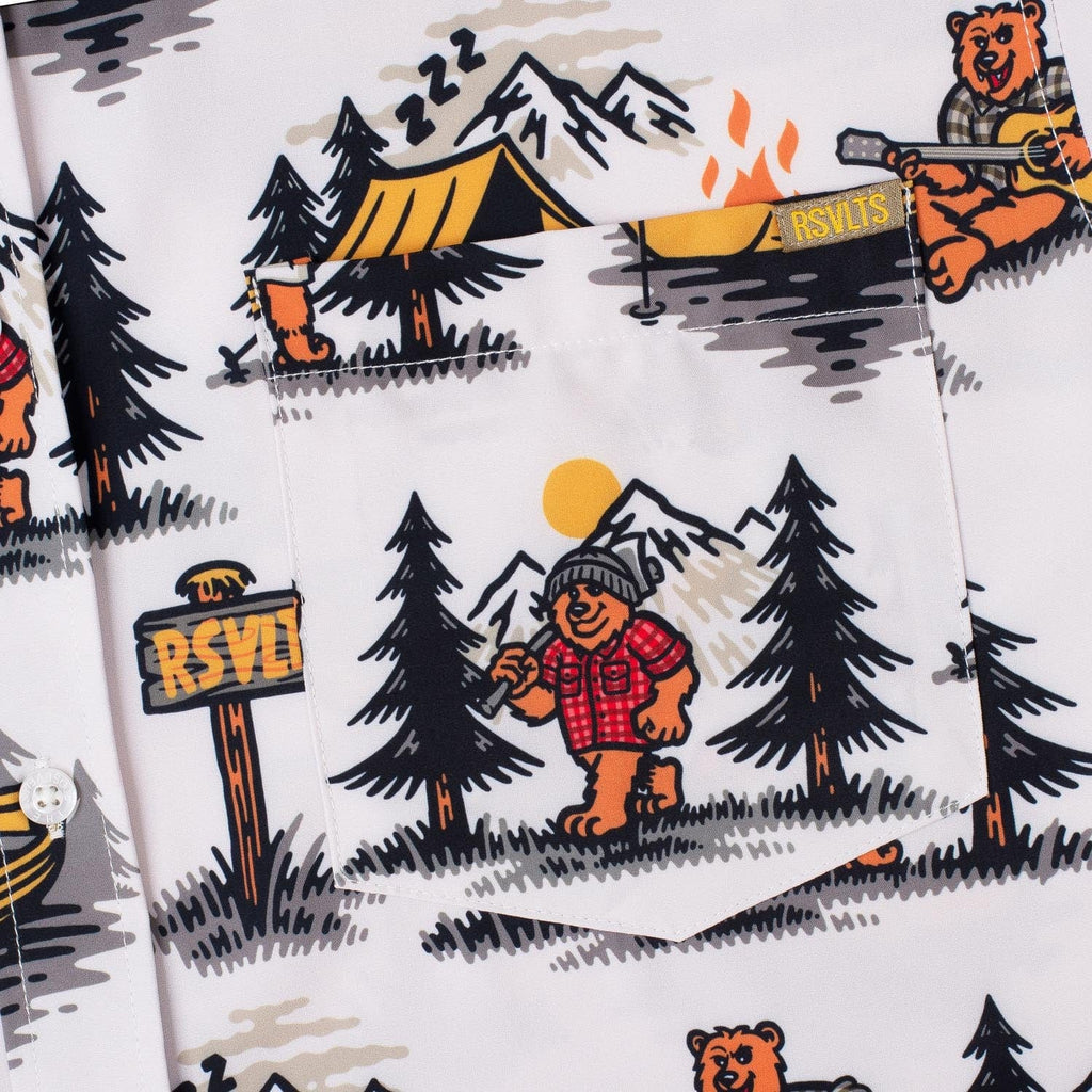 RSVLTS Beary Outdoorsy KUNUFLEX Short Sleeve Shirt in White — detail 6