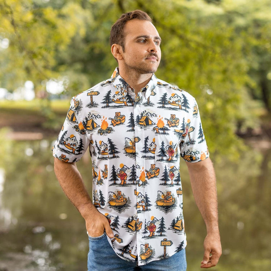 RSVLTS Beary Outdoorsy KUNUFLEX Short Sleeve Shirt in White — detail 3