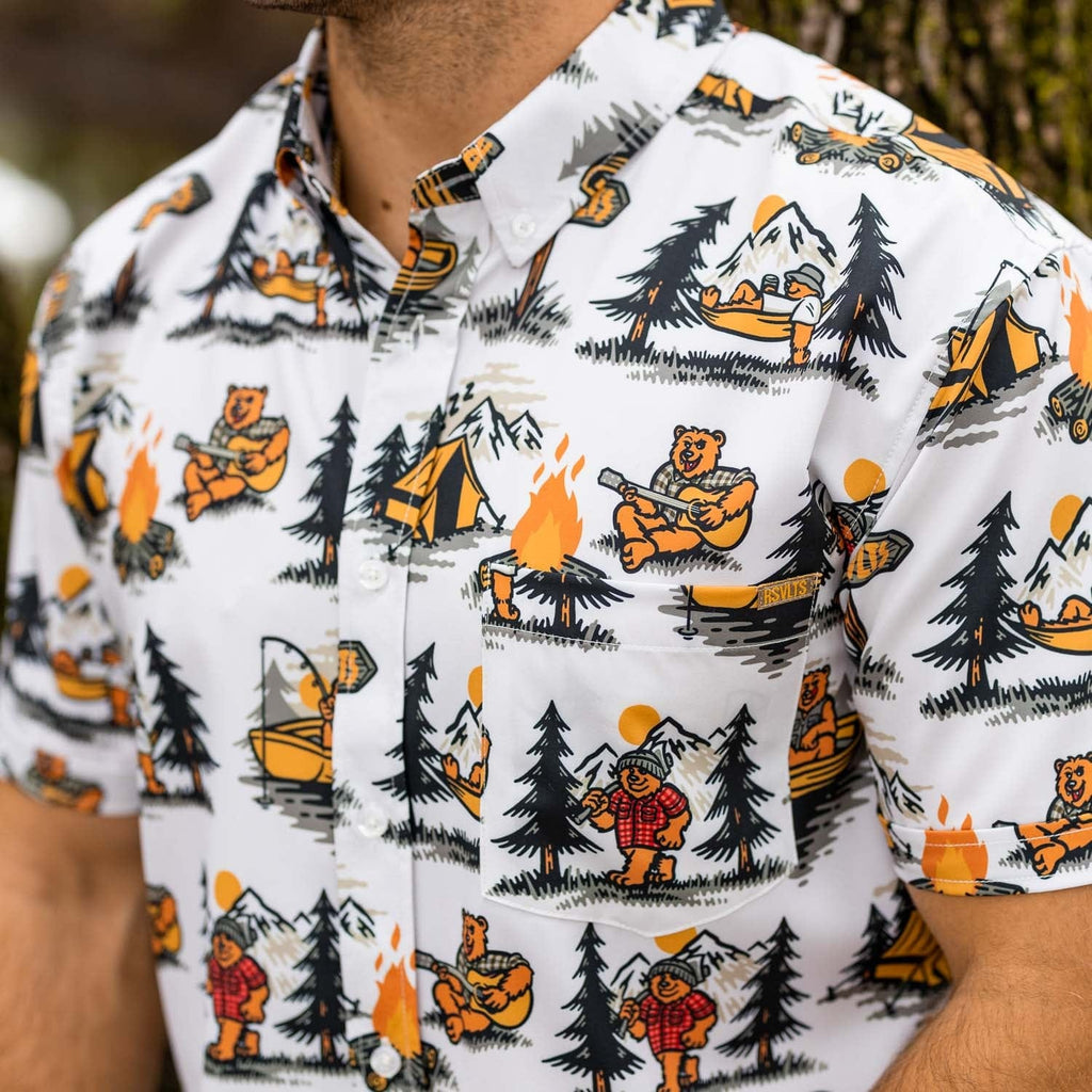 RSVLTS Beary Outdoorsy KUNUFLEX Short Sleeve Shirt in White — detail 5
