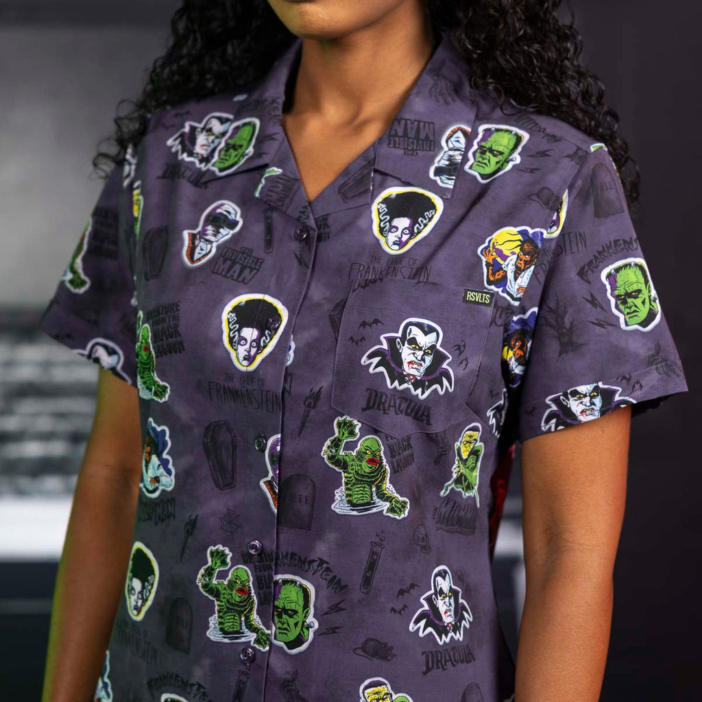 RSVLTS Monstickers Women's KUNUFLEX Short Sleeve Shirt in Purple — detail 5