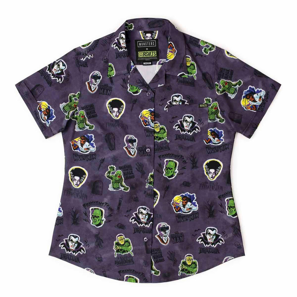 RSVLTS Monstickers Women's KUNUFLEX Short Sleeve Shirt in Purple — detail 4