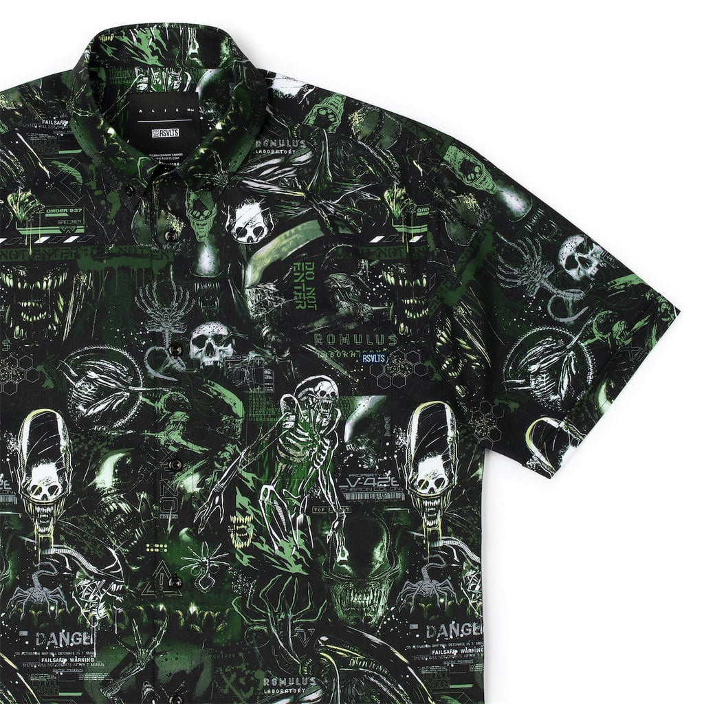 RSVLTS Containment Breach KUNUFLEX Short Sleeve Shirt in Black — front view