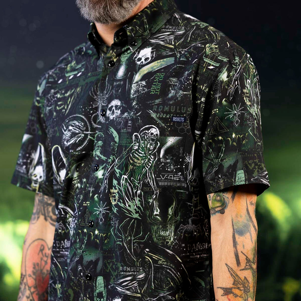 RSVLTS Containment Breach KUNUFLEX Short Sleeve Shirt in Black — detail 7