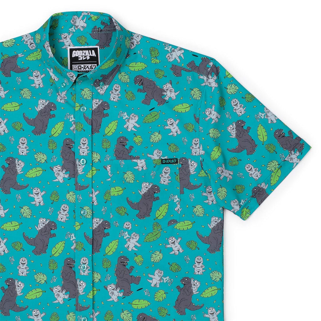 RSVLTS Minilla Mania! KUNUFLEX Short Sleeve Shirt in Green — front view